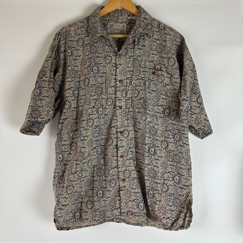 The Original Blueprint Label Geometric Sun Sea Button Down Hawaiian Shirt